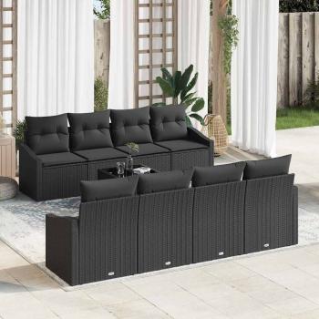 ARDEBO.de - 9-teiliges Garten Sofa Set mit Kissen Schwarz Poly-Rattan