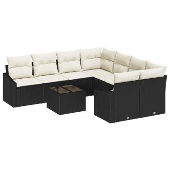 9-teiliges Garten-Sofaset mit Kissen Schwarz Poly Rattan