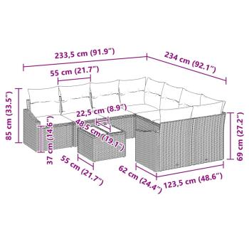 9-teiliges Garten-Sofaset mit Kissen Schwarz Poly Rattan