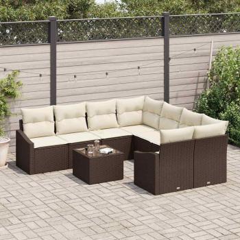 9-teiliges Garten Sofa Set mit Kissen Braun Poly Rattan