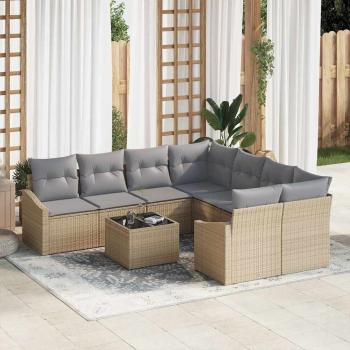 ARDEBO.de - 9-teiliges Garten-Sofa-Set mit Kissen Beige Poly Rattan