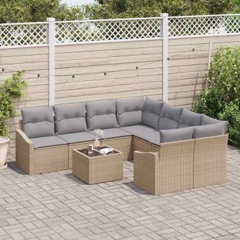 9-teiliges Garten-Sofa-Set mit Kissen Beige Poly Rattan