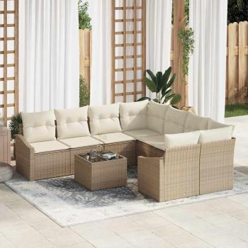 ARDEBO.de - 9-teiliges Garten-Sofa-Set mit Kissen in Beige aus Poly-Rattan
