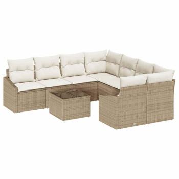 9-teiliges Garten-Sofa-Set mit Kissen in Beige aus Poly-Rattan