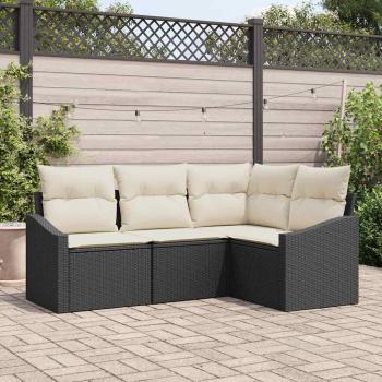 ARDEBO.de - 4-teiliges Garten-Sofa-Set mit Kissen in schwarzem Poly-Rattan