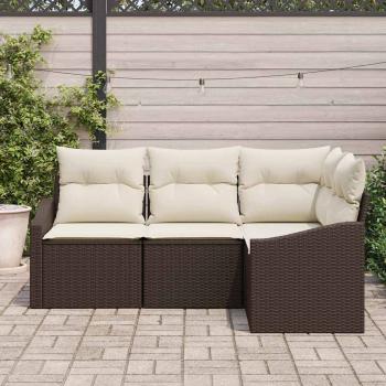 4-teiliges Garten-Sofa-Set mit Kissen Braun Poly-Rattan