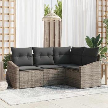 ARDEBO.de - 4-teiliges Garten Sofa Set mit Kissen Grau Poly-Rattan