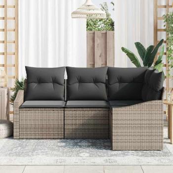 4-teiliges Garten Sofa Set mit Kissen Grau Poly-Rattan