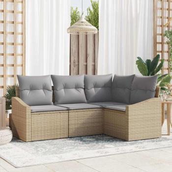 ARDEBO.de - 4-teiliges Garten-Sofa-Set mit Kissen Beige Poly Rattan