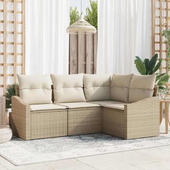 ARDEBO.de - 4-teiliges Garten-Sofa-Set mit Kissen Beige Poly Rattan