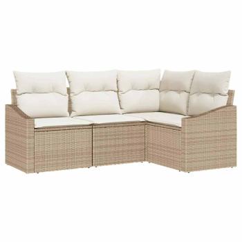 4-teiliges Garten-Sofa-Set mit Kissen Beige Poly Rattan