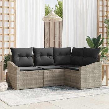 ARDEBO.de - 4-teiliges Garten-Sofa-Set mit Kissen hellgrau Poly-Rattan