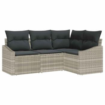 4-teiliges Garten-Sofa-Set mit Kissen hellgrau Poly-Rattan
