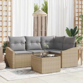ARDEBO.de - 5-teiliges Garten Sofa Set mit Kissen Schwarz Poly Rattan