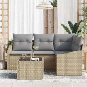 5-teiliges Garten Sofa Set mit Kissen Schwarz Poly Rattan