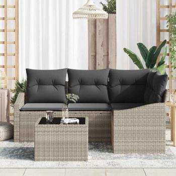 5-teiliges Garten Sofaset mit Kissen Grau Poly Rattan