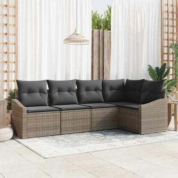 ARDEBO.de - 5-teiliges Garten Sofa Set mit Kissen Grau Poly Rattan