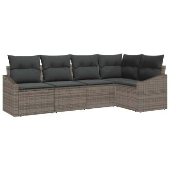 5-teiliges Garten Sofa Set mit Kissen Grau Poly Rattan