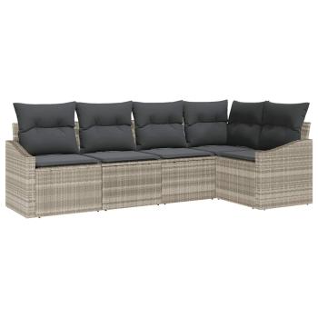 5-teiliges Garten-Sofa-Set mit Kissen Hellgrau Poly-Rattan