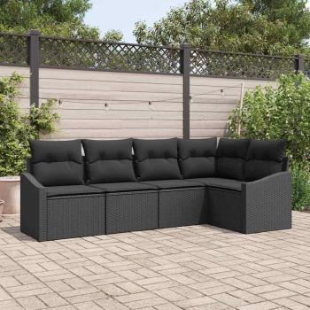ARDEBO.de - 5-teiliges Garten Sofa Set mit Kissen Schwarz Poly-Rattan