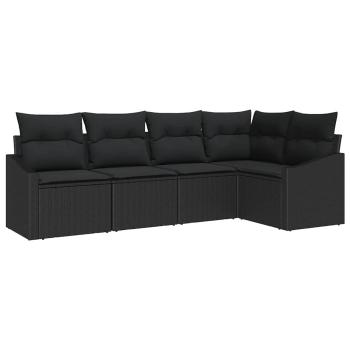 5-teiliges Garten Sofa Set mit Kissen Schwarz Poly-Rattan