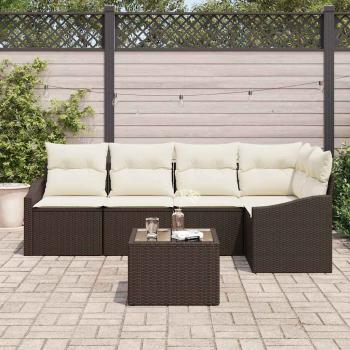 5-teiliges Garten-Sofa-Set mit Kissen in Grau aus Poly-Rattan