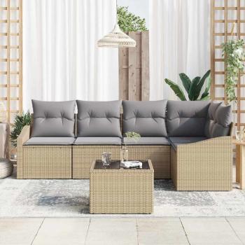 6-teiliges Garten-Sofa-Set mit Kissen Schwarz Poly-Rattan