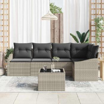 6-teiliges Garten-Sofaset mit Kissen Grau Poly-Rattan
