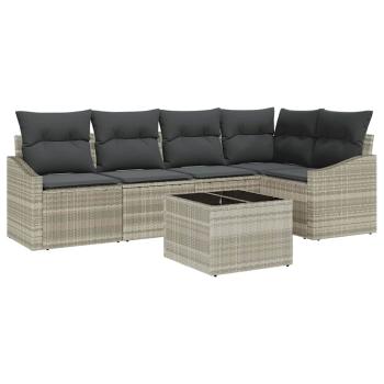 6-teiliges Garten-Sofaset mit Kissen Grau Poly-Rattan