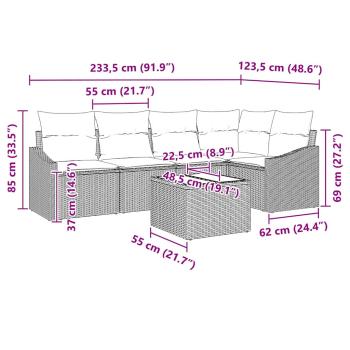 6-teiliges Garten-Sofaset mit Kissen Grau Poly-Rattan