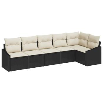 6-teiliges Garten-Sofa-Set mit Kissen Schwarz Poly-Rattan