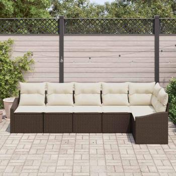 6-teiliges Garten Sofa Set mit Kissen aus braunem Poly Rattan