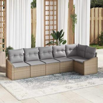 ARDEBO.de - 6-teiliges Garten Sofa Set mit Kissen Beige Poly Rattan