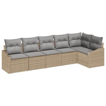 6-teiliges Garten Sofa Set mit Kissen Beige Poly Rattan