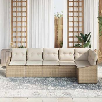 ARDEBO.de - 6-teiliges Garten Sofa Set mit Kissen Beige Poly Rattan
