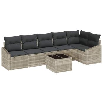 ARDEBO.de - 7-teiliges Garten-Sofa-Set mit Kissen Grau Poly Rattan