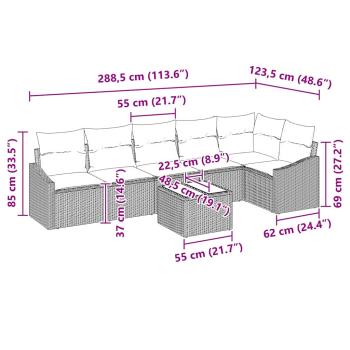 7-teiliges Garten-Sofa-Set mit Kissen Grau Poly Rattan