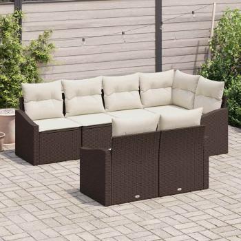7-teilige Garten-Sofa-Set mit Kissen, braunes Poly-Rattan