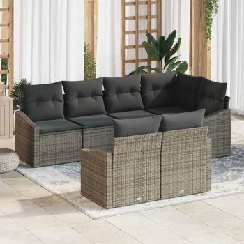 ARDEBO.de - 7-teiliges Garten-Sofa-Set mit Kissen Grau Poly Rattan