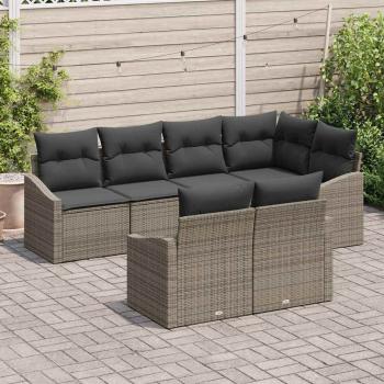 7-teiliges Garten-Sofa-Set mit Kissen Grau Poly Rattan