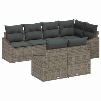 7-teiliges Garten-Sofa-Set mit Kissen Grau Poly Rattan