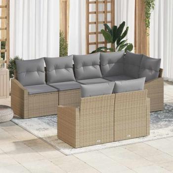 ARDEBO.de - 7-teiliges Garten-Sofa-Set mit Kissen Beige Poly-Rattan