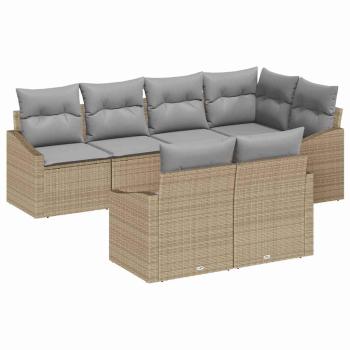 7-teiliges Garten-Sofa-Set mit Kissen Beige Poly-Rattan
