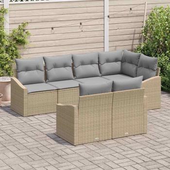 7-teiliges Garten-Sofa-Set mit Kissen Beige Poly-Rattan