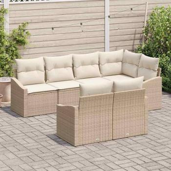 7-teiliges Garten-Sofa-Set mit Kissen Beige Poly Rattan