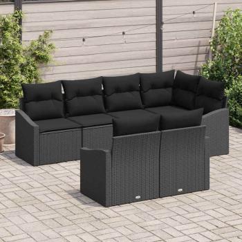 7-teiliges Garten-Sofa-Set mit Kissen Schwarz Poly Rattan