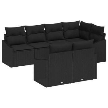 7-teiliges Garten-Sofa-Set mit Kissen Schwarz Poly Rattan