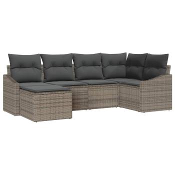 6-teiliges Garten-Sofa-Set mit Kissen Grau Poly-Rattan