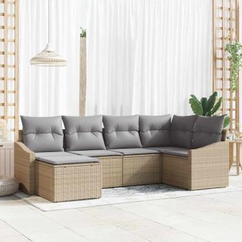 ARDEBO.de - 6-teiliges Garten-Sofa-Set mit Kissen Beige Poly Rattan
