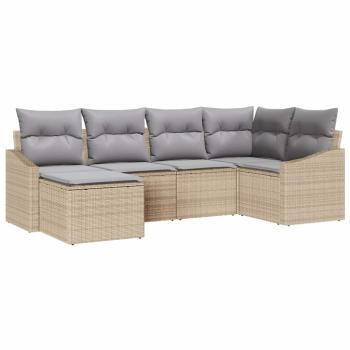 6-teiliges Garten-Sofa-Set mit Kissen Beige Poly Rattan
